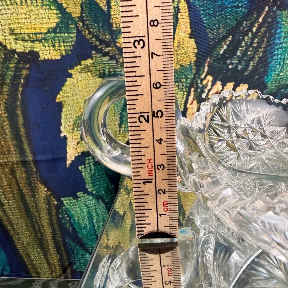 Antique American Brilliant Period Cut Glass Nappy Dish Star Pattern Sawtooth Rim